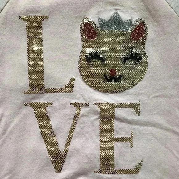 Children’s Place Pink & Grey Sequin  Cat Shirt 3T - Picture 3 of 15